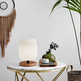 Opviq Lámpara de sobremesa de madera color crema